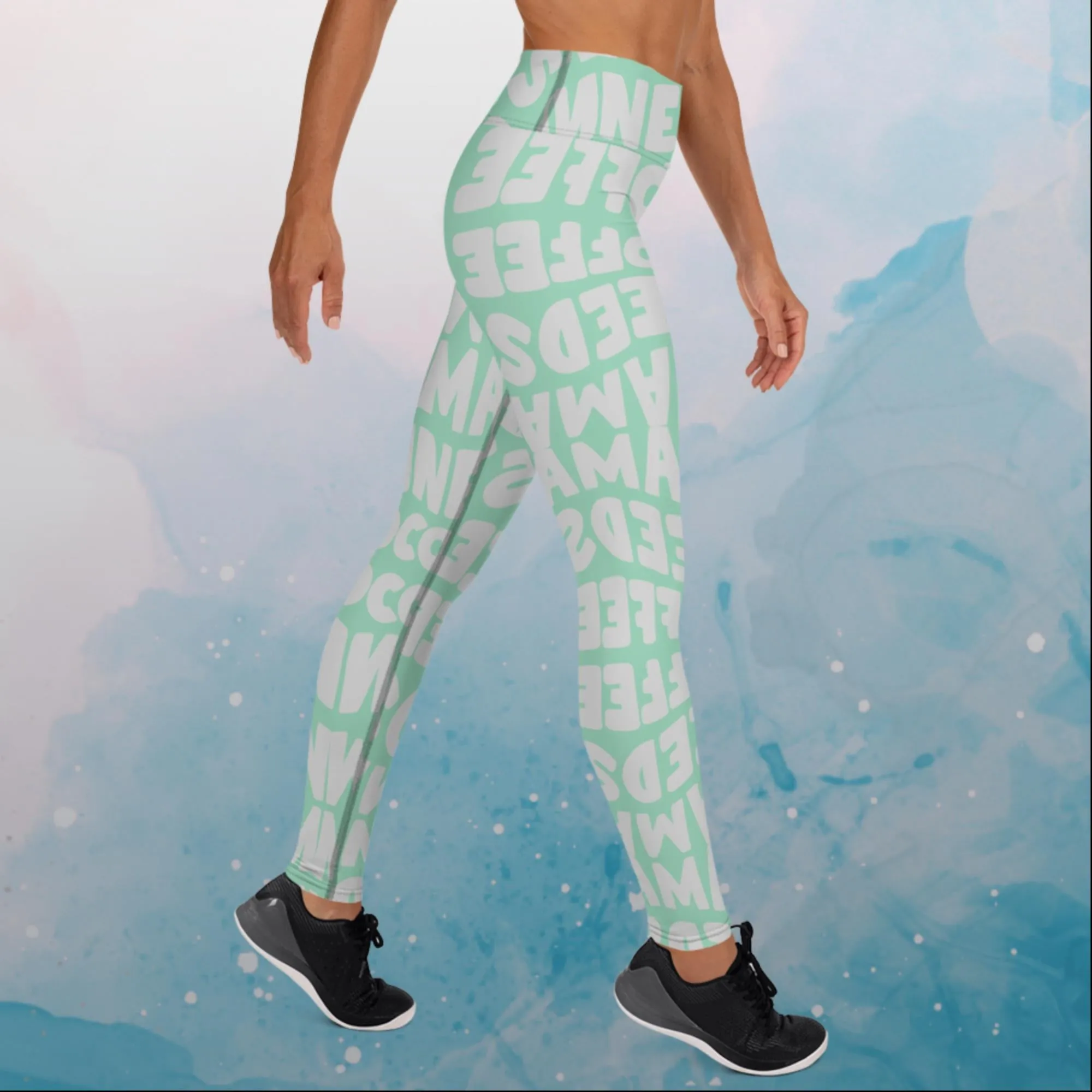 Momma Needs Coffee Green and Gray Comfy Leggings