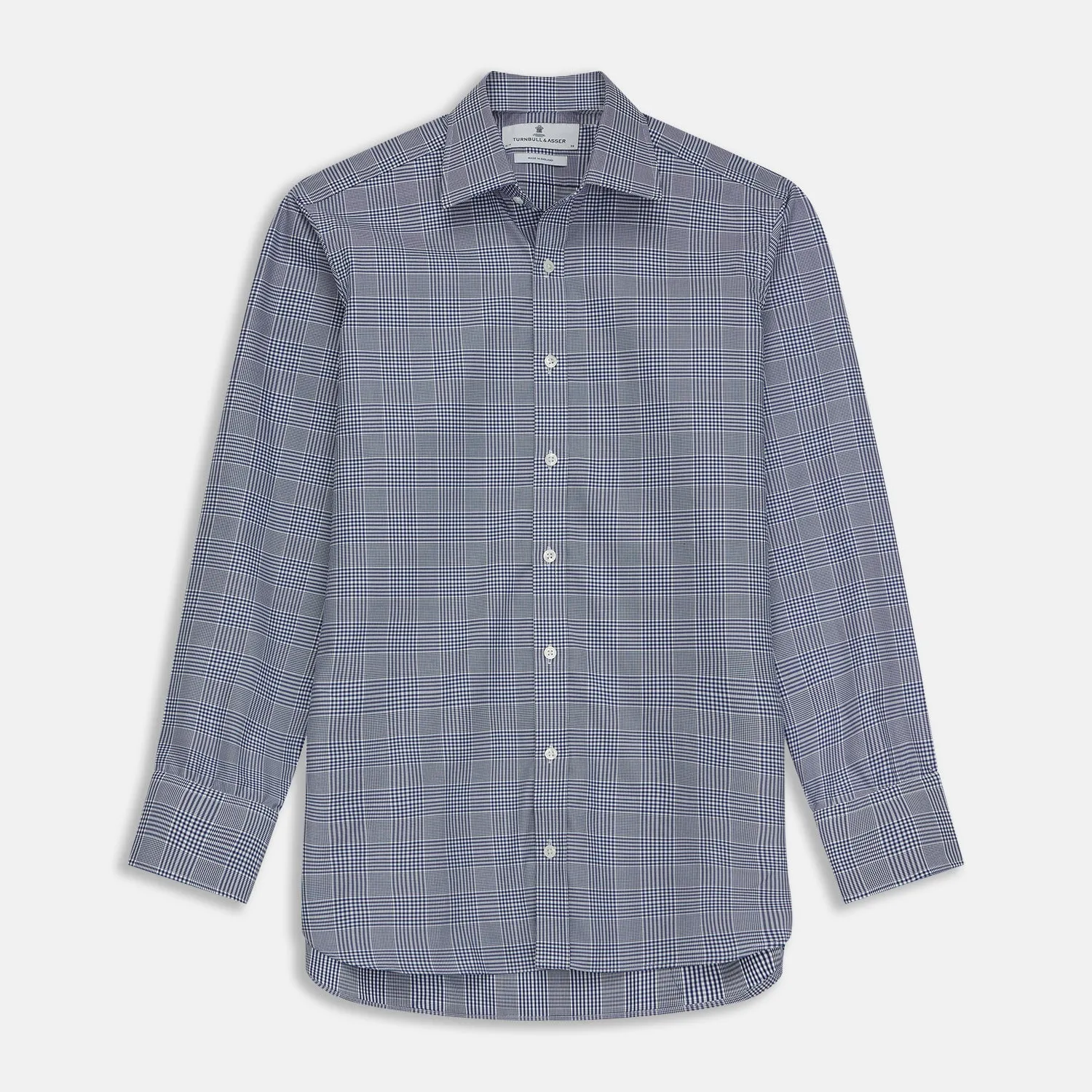 Navy Check Shirt with T&A Collar and 3-Button Cuffs