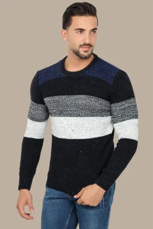 Navy Mercerized Sweater with White Stripes