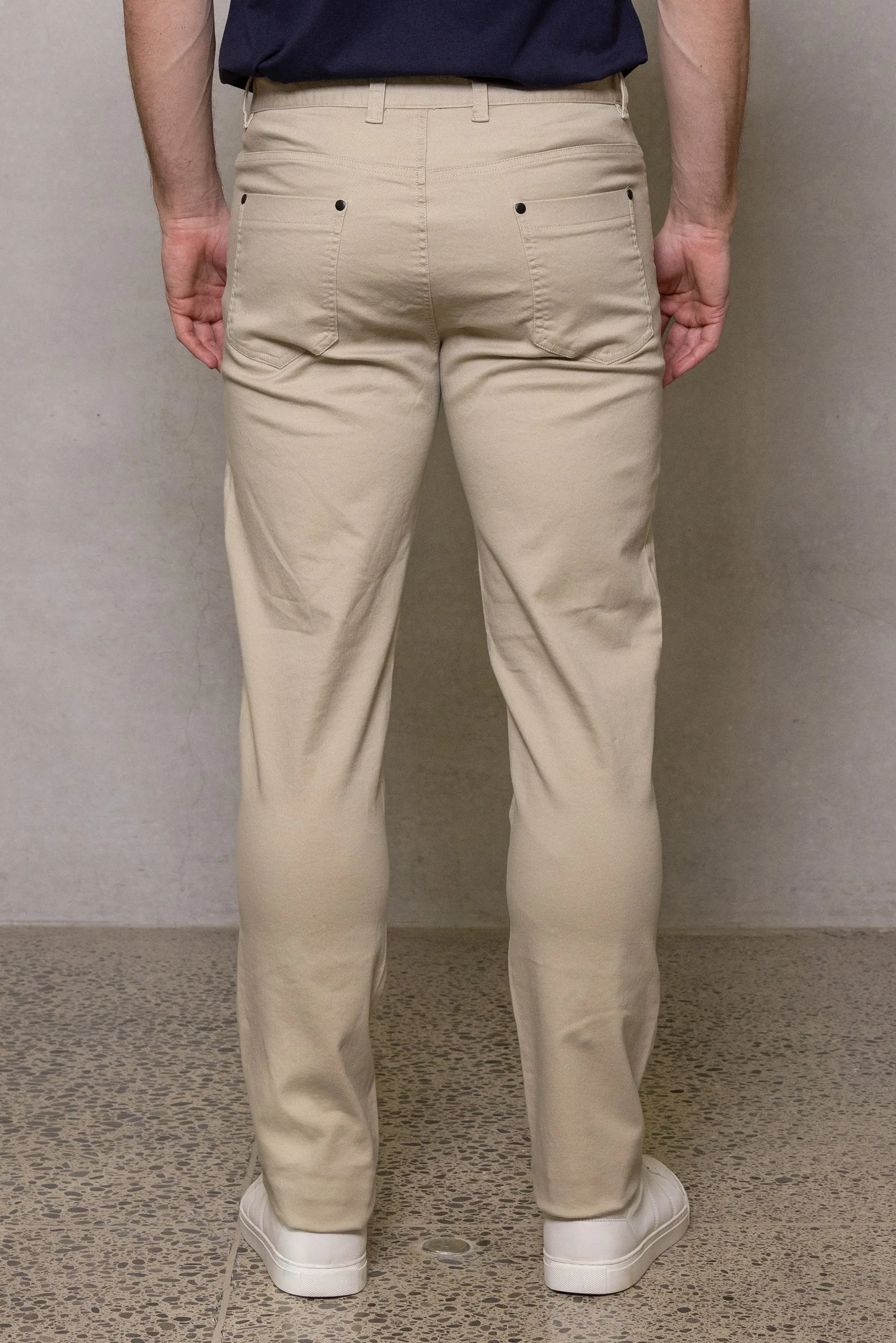 Pete Five Pocket Cotton Chino: Sand