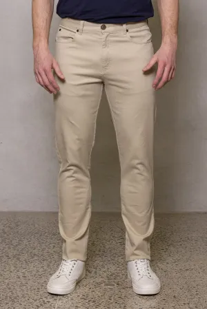 Pete Five Pocket Cotton Chino: Sand