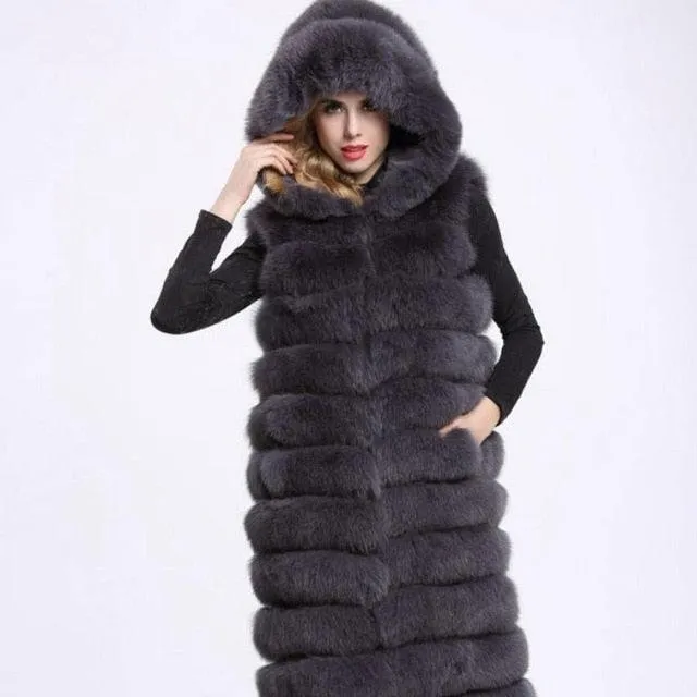 Slim Sleeveless Faux Fox Fur Vest Winter Jacket