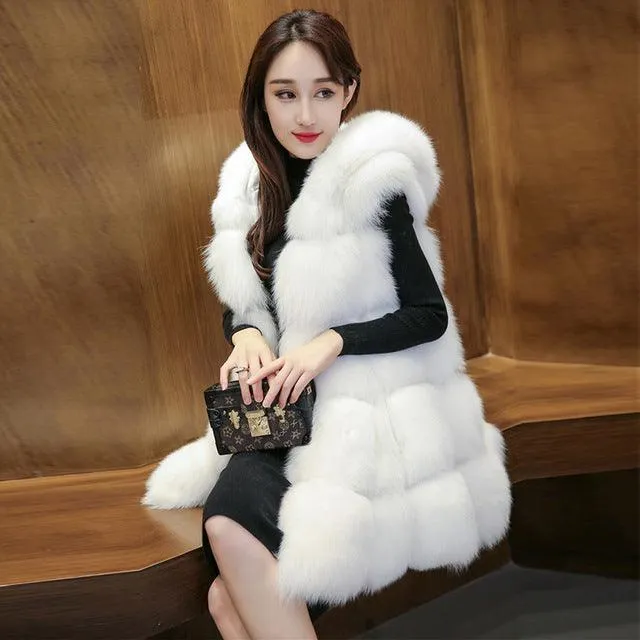 Slim Sleeveless Faux Fox Fur Vest Winter Jacket