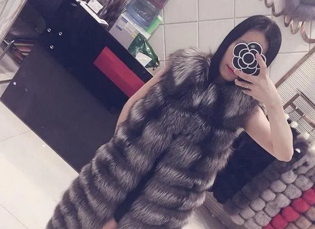 Slim Sleeveless Faux Fox Fur Vest Winter Jacket