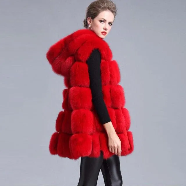 Slim Sleeveless Faux Fox Fur Vest Winter Jacket