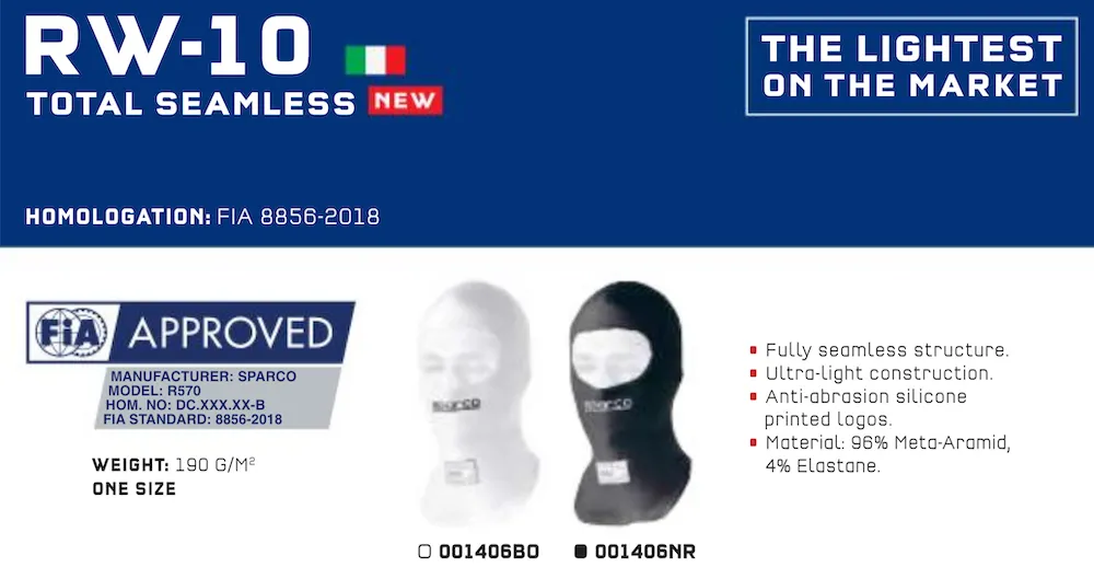 Sparco RW-10 Seamless Nomex Balaclava