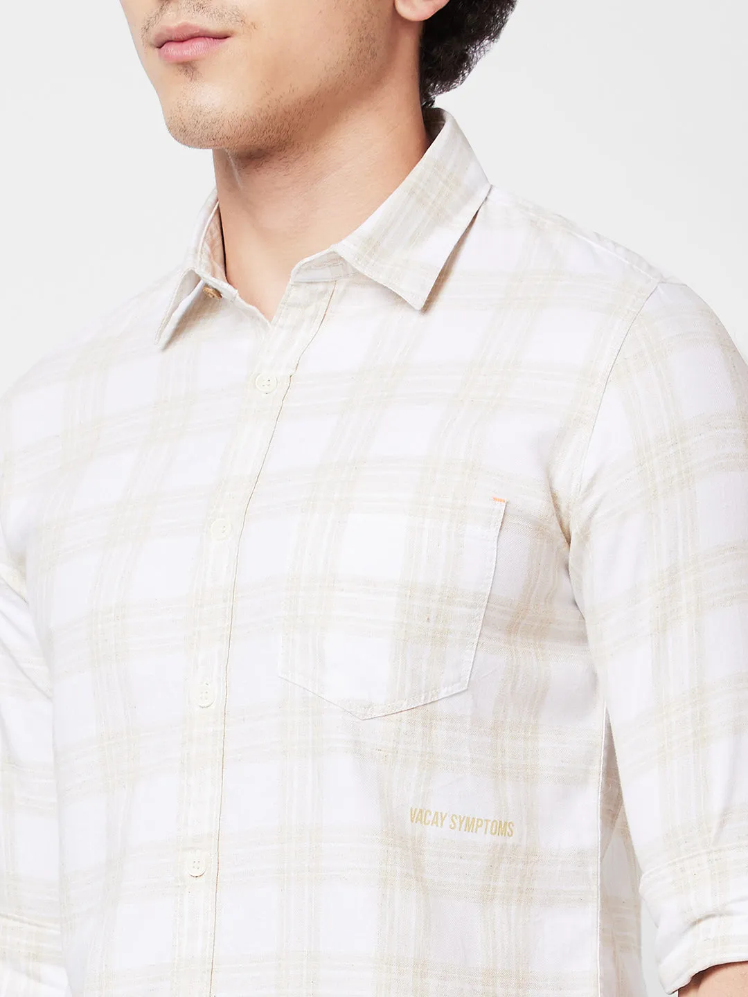 Spykar Beige CHECKED FULL SLEEVE Shirt For Men