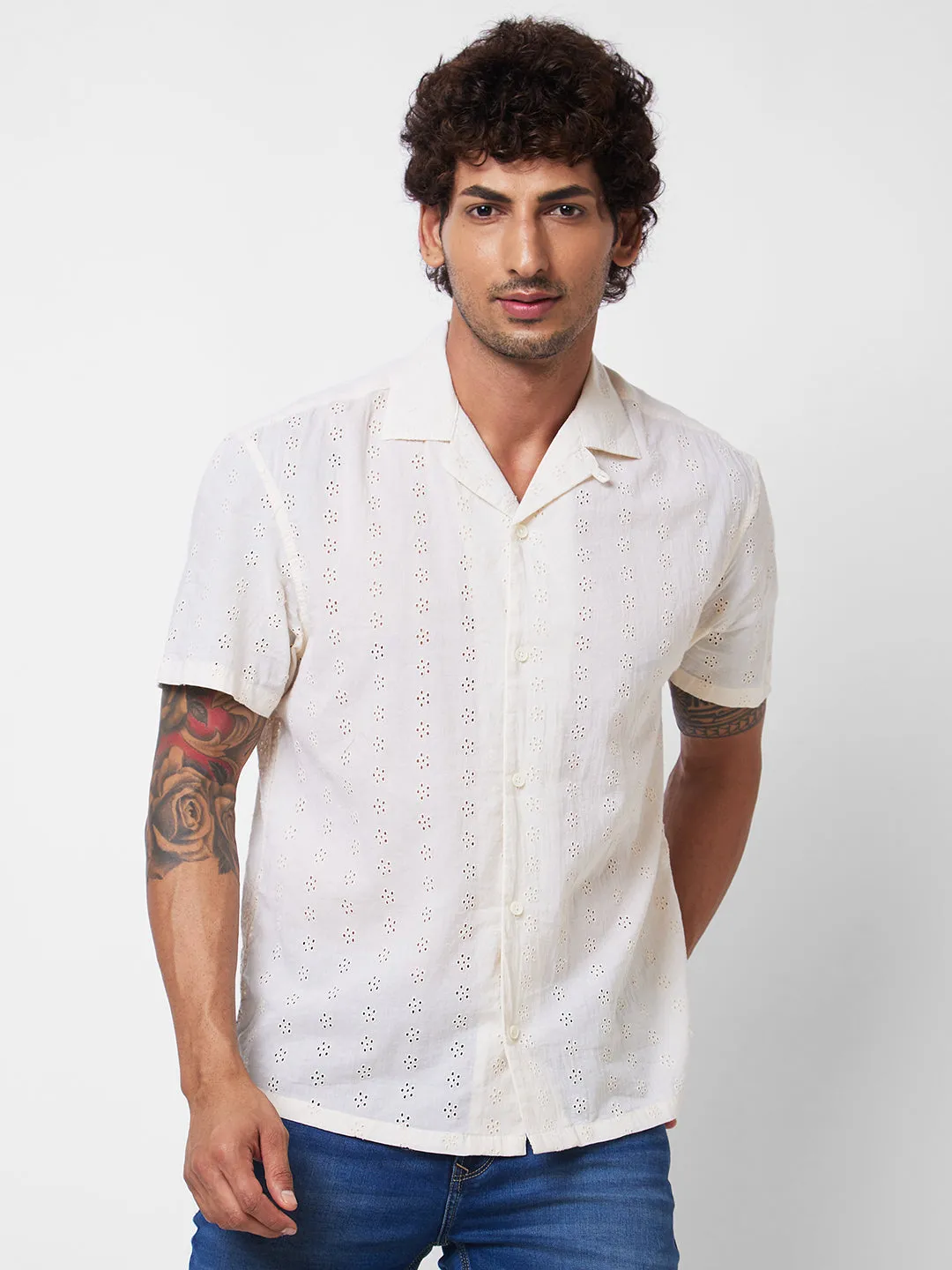 Spykar Beige SOLID HALF SLEEVE Shirt For Men