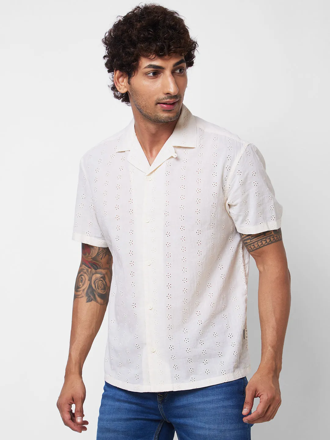 Spykar Beige SOLID HALF SLEEVE Shirt For Men