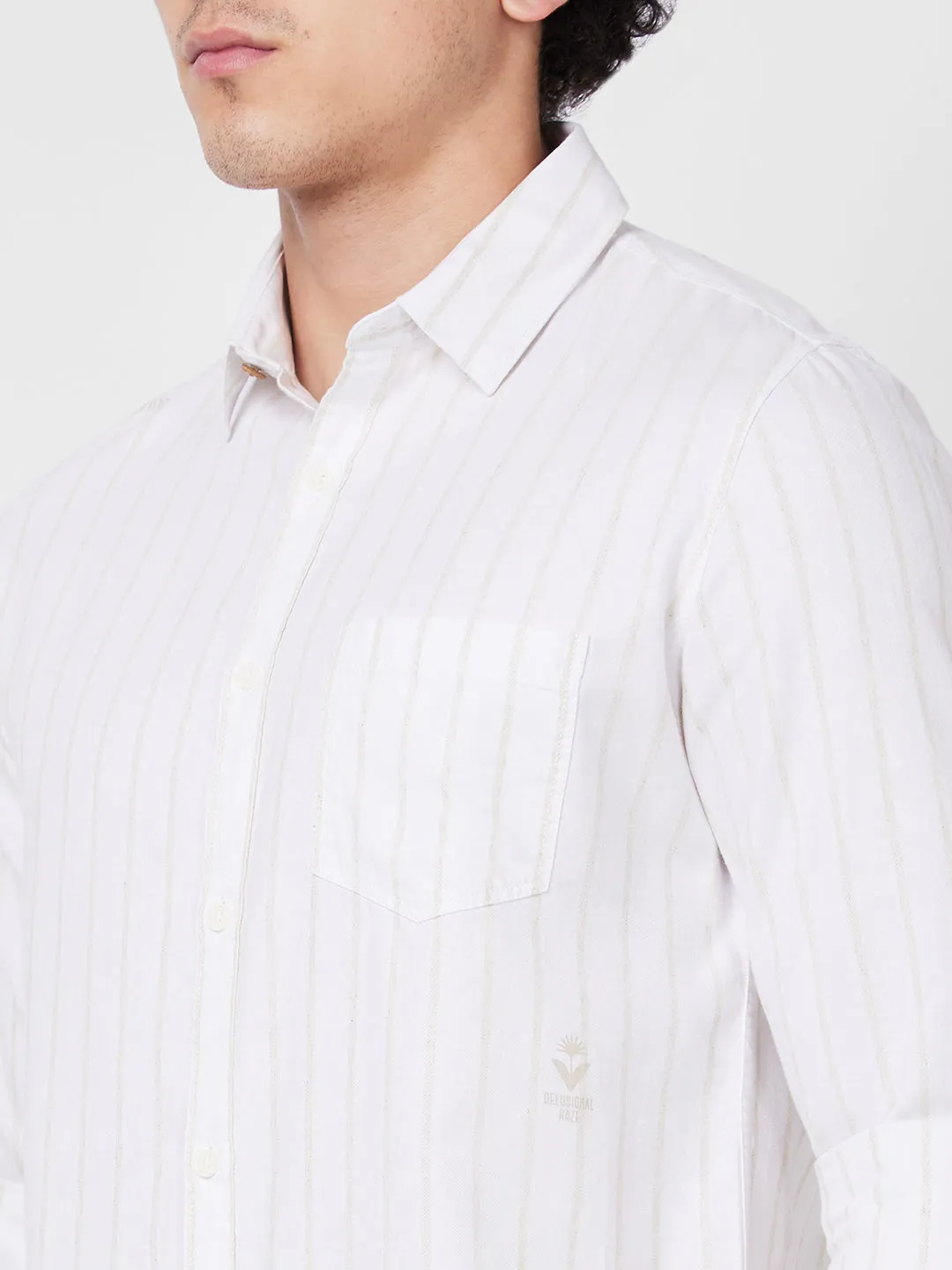 Spykar Beige STRIPED FULL SLEEVE Shirt For Men