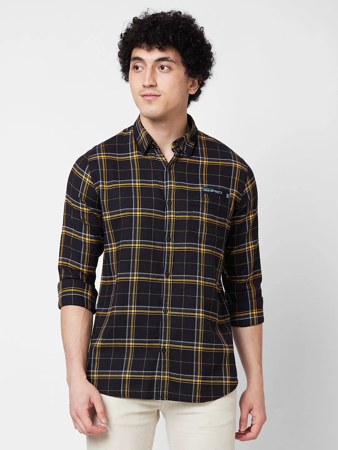 Spykar Black CHECKED FULL SLEEVE Shirt For Men