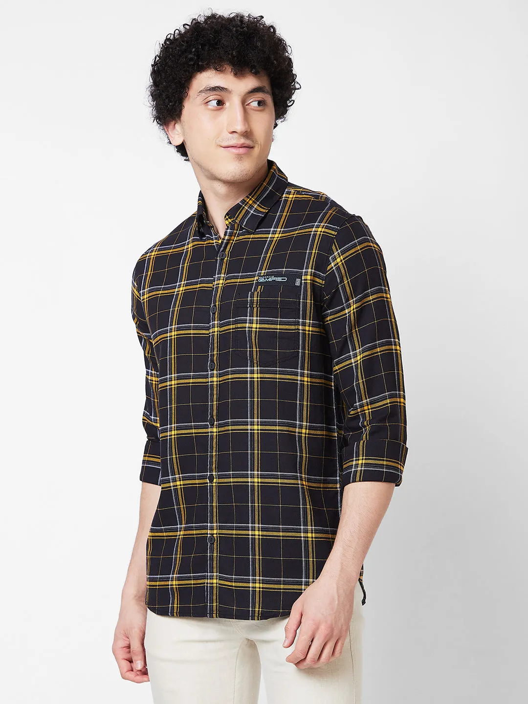 Spykar Black CHECKED FULL SLEEVE Shirt For Men