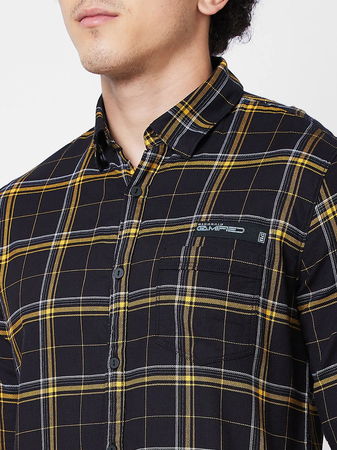 Spykar Black CHECKED FULL SLEEVE Shirt For Men