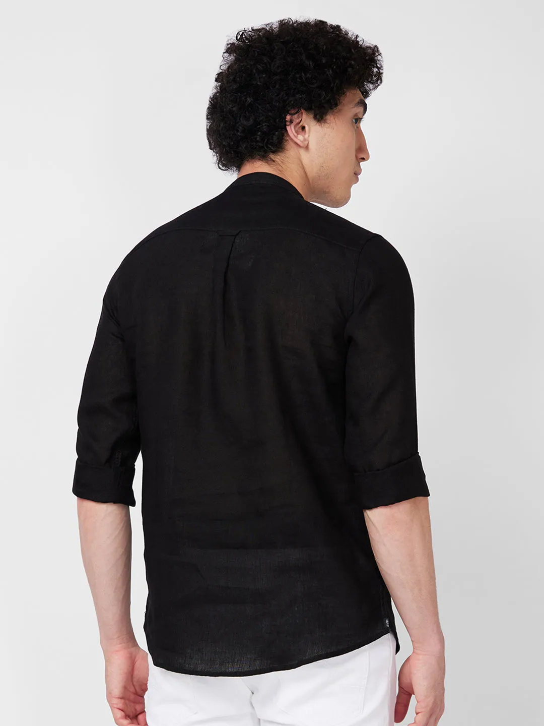 Spykar Black SOLID FULL SLEEVE Shirt For Men