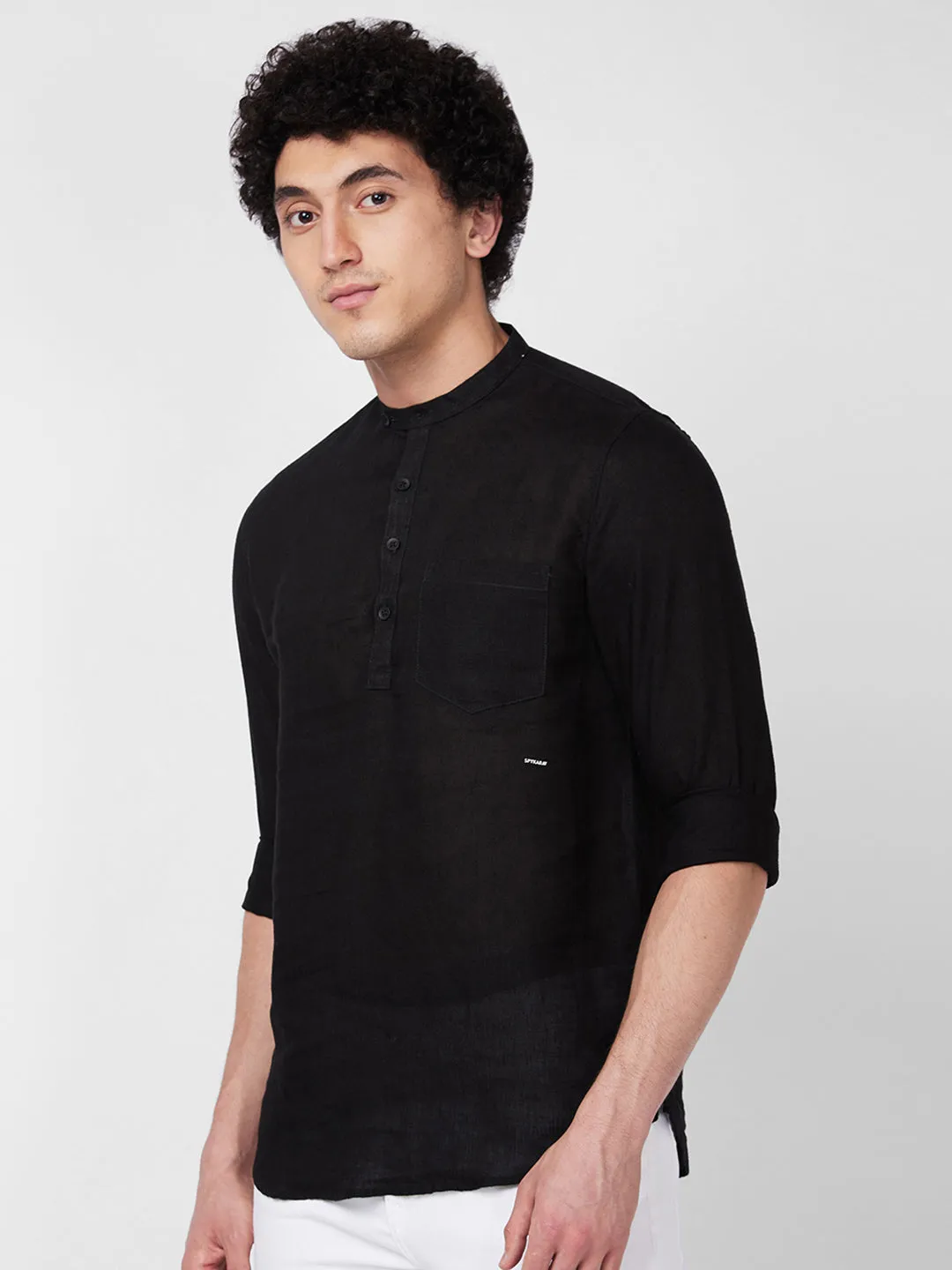 Spykar Black SOLID FULL SLEEVE Shirt For Men