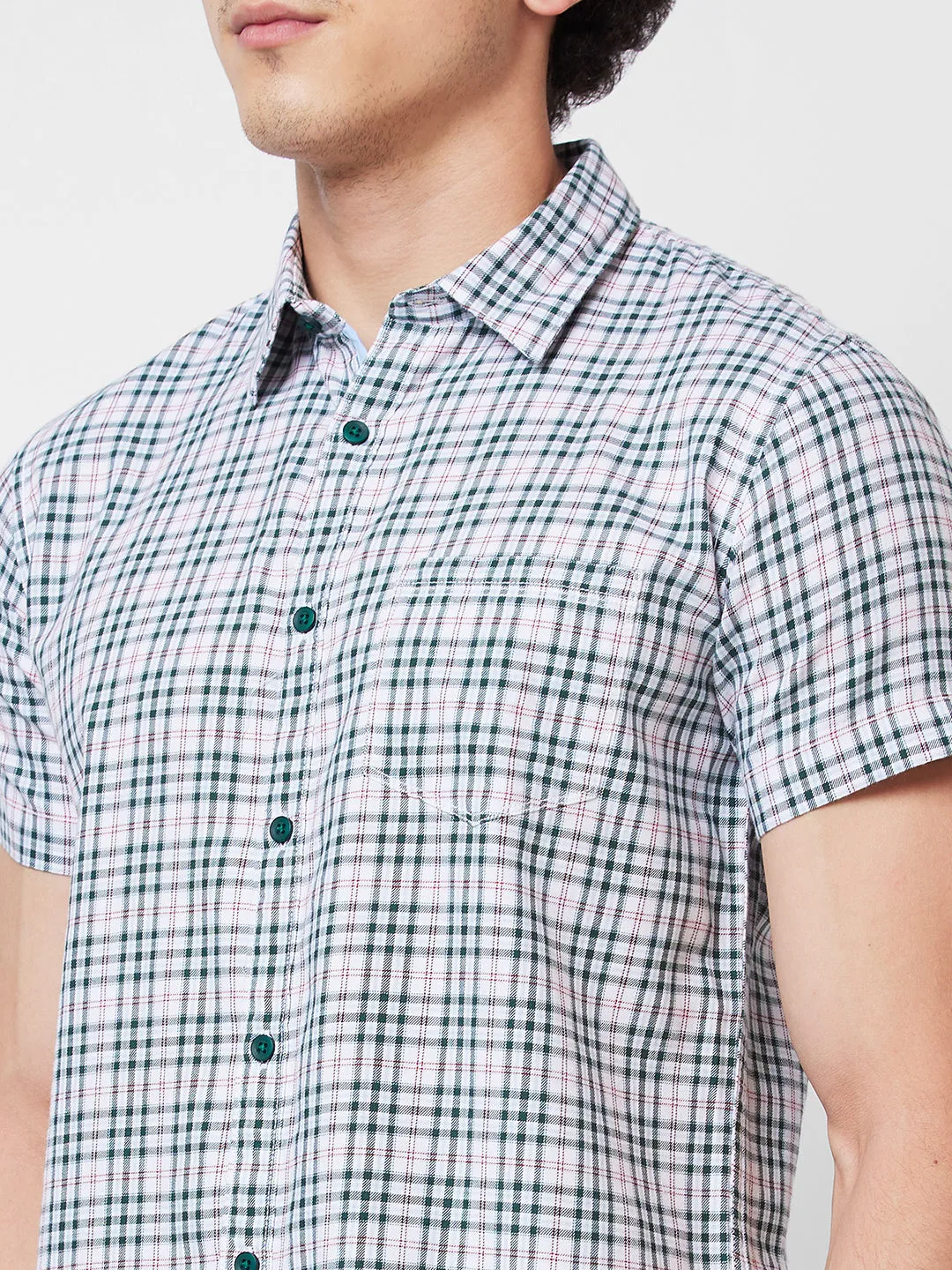 Spykar Green CHECKED HALF SLEEVE Shirt For Men