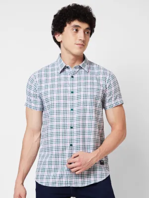 Spykar Green CHECKED HALF SLEEVE Shirt For Men