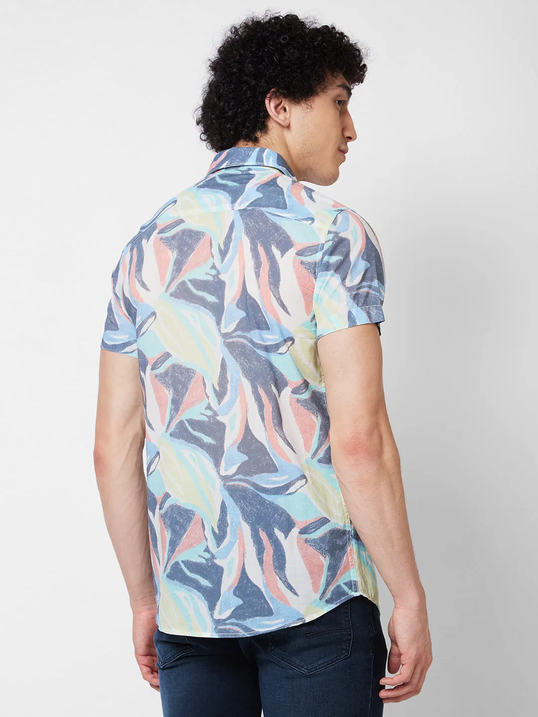 Spykar Green PRINTED HALF SLEEVE Shirt For Men