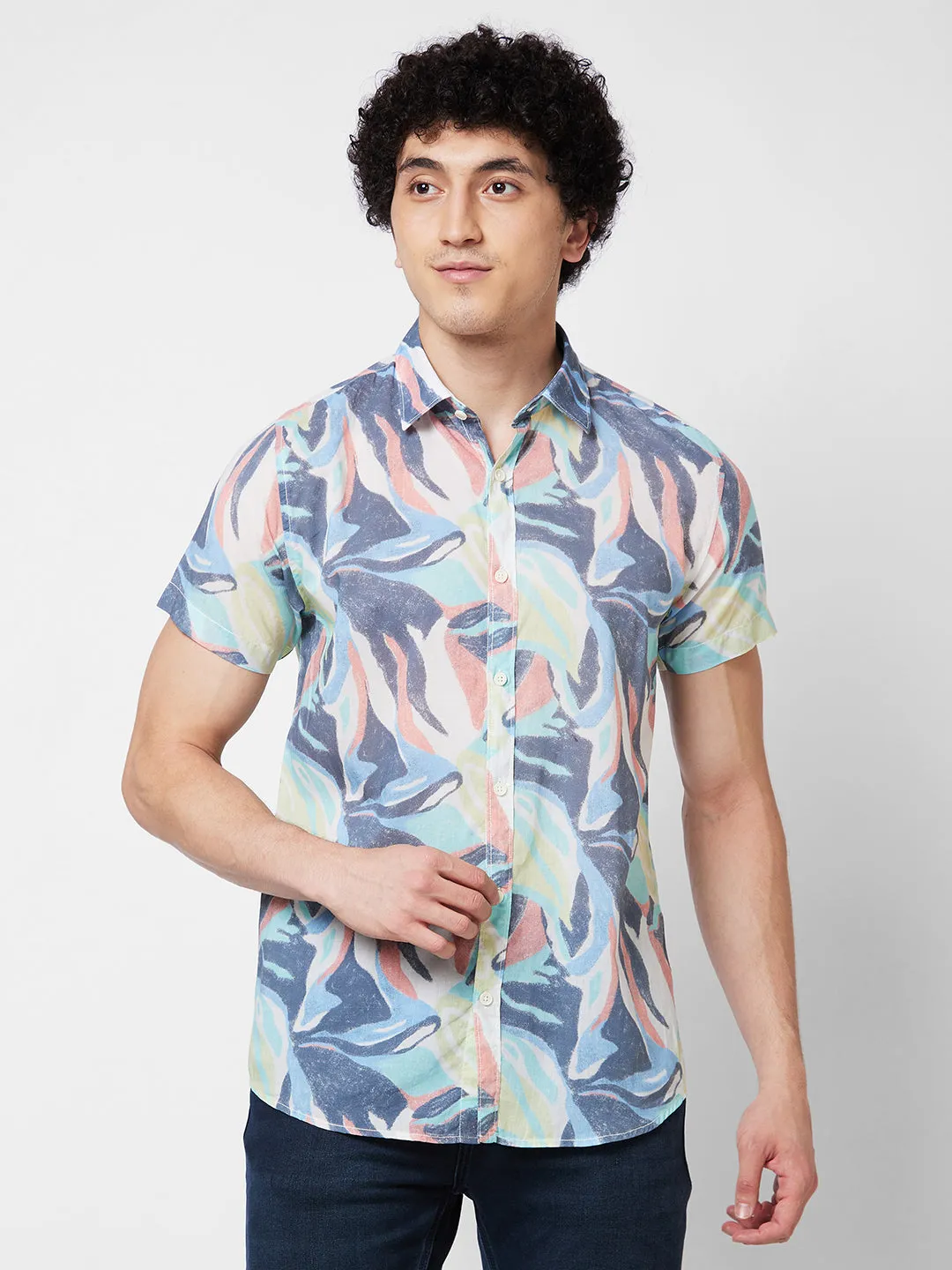 Spykar Green PRINTED HALF SLEEVE Shirt For Men