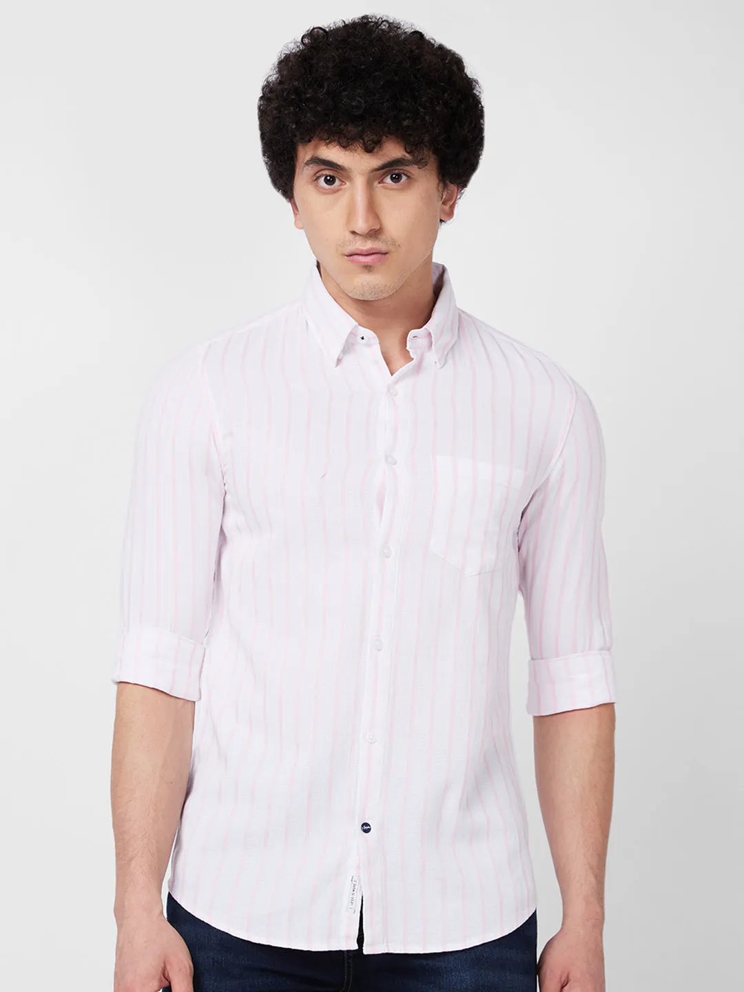 Spykar Pink STRIPED FULL SLEEVE Shirt For Men