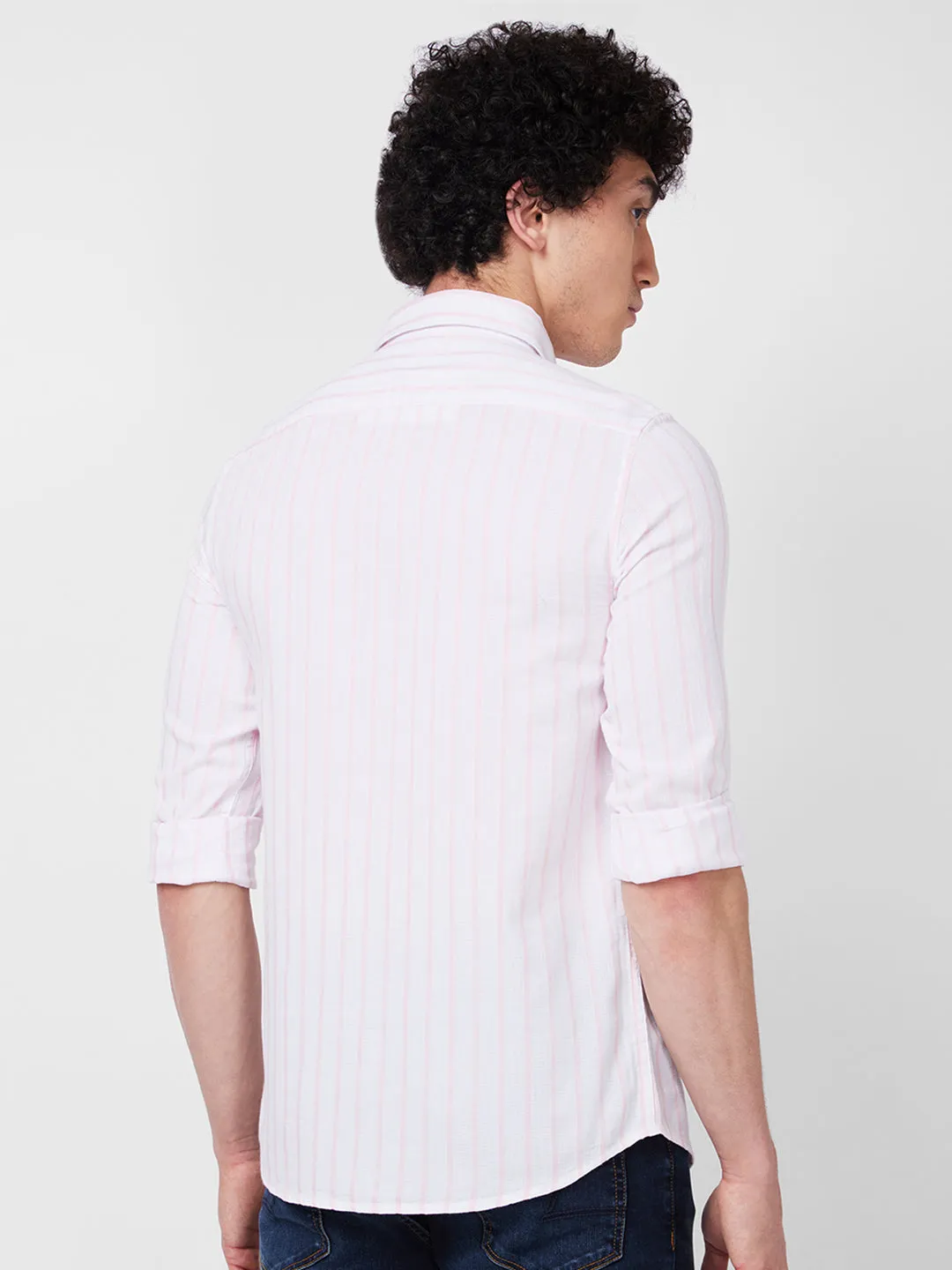 Spykar Pink STRIPED FULL SLEEVE Shirt For Men