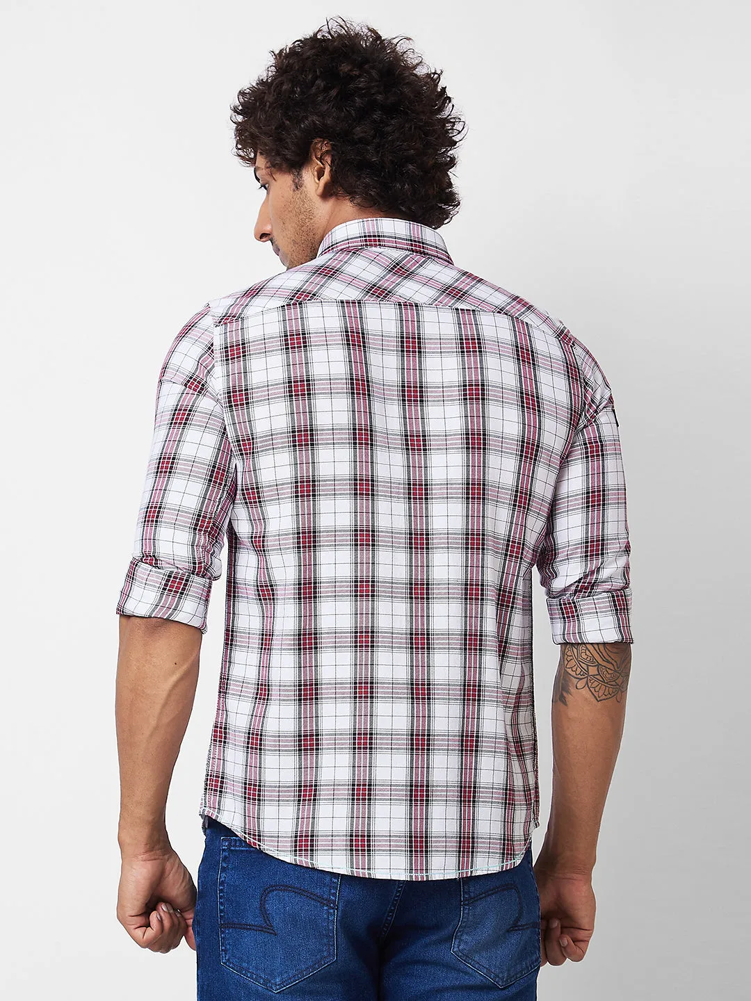 Spykar Red CHECKED FULL SLEEVE Shirt For Men