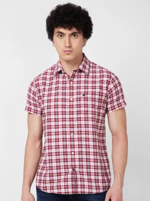 Spykar Red CHECKED HALF SLEEVE Shirt For Men