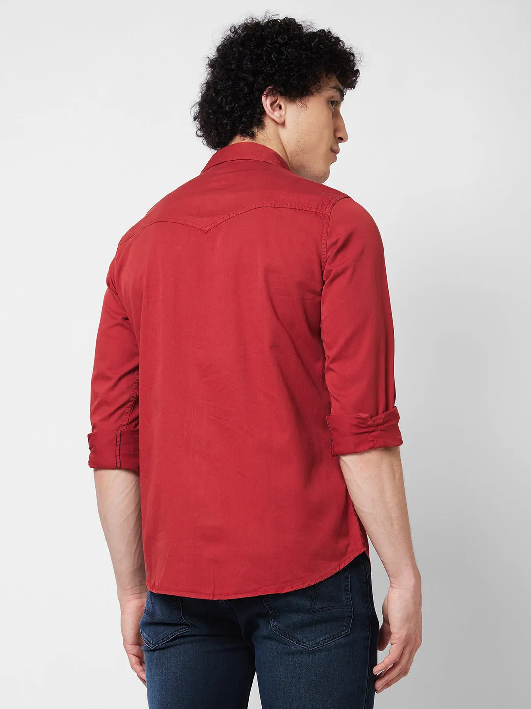 Spykar Red SOLID FULL SLEEVE Shirt For Men