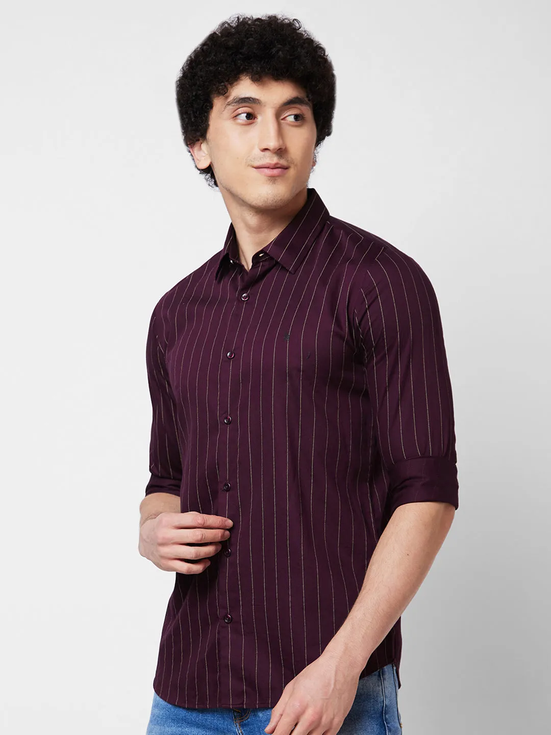 Spykar Red STRIPED FULL SLEEVE Shirt For Men