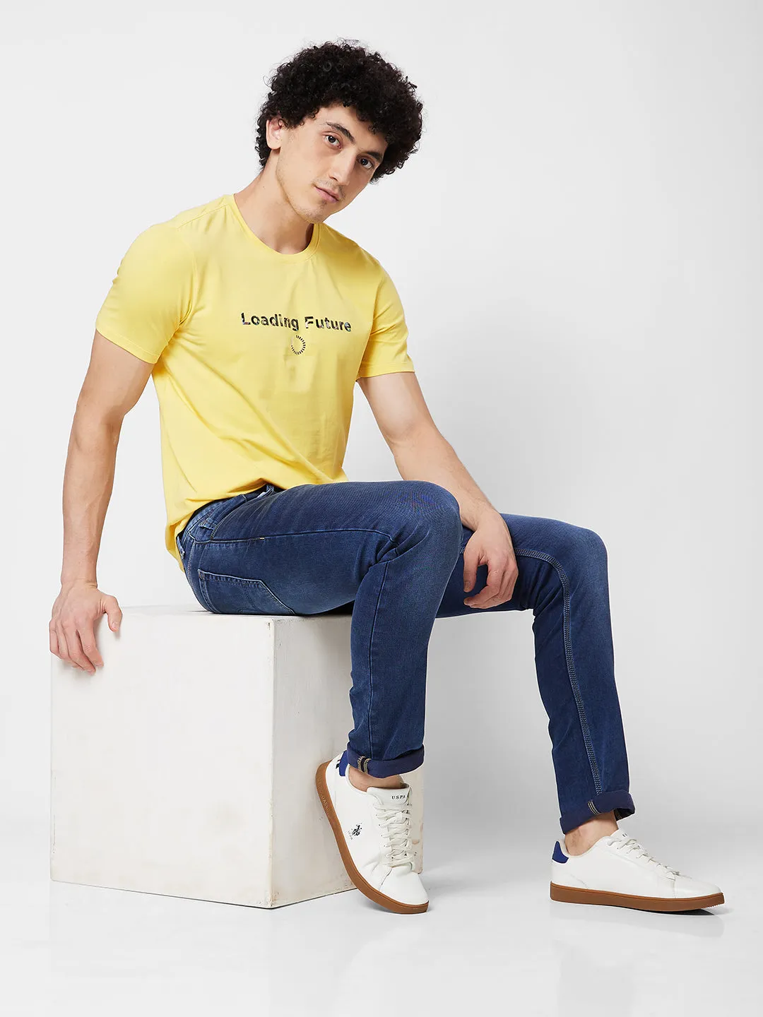 Spykar ROUND NECK HALF SLEEVES Yellow T-shirt  For Men