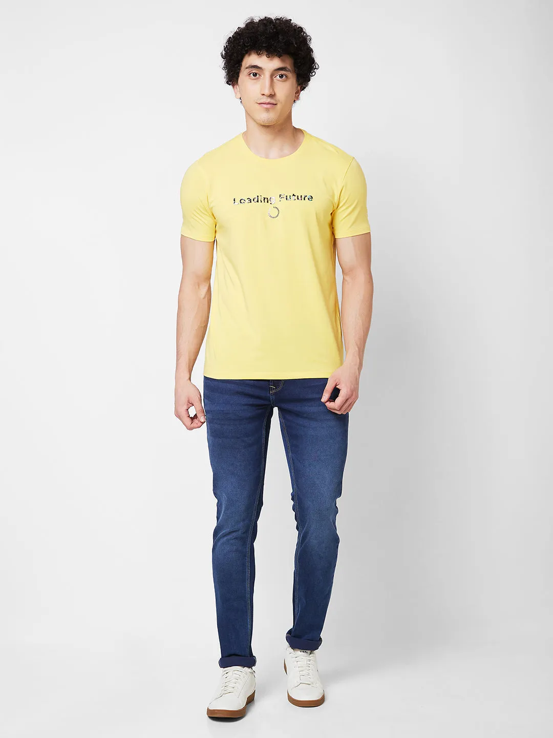 Spykar ROUND NECK HALF SLEEVES Yellow T-shirt  For Men