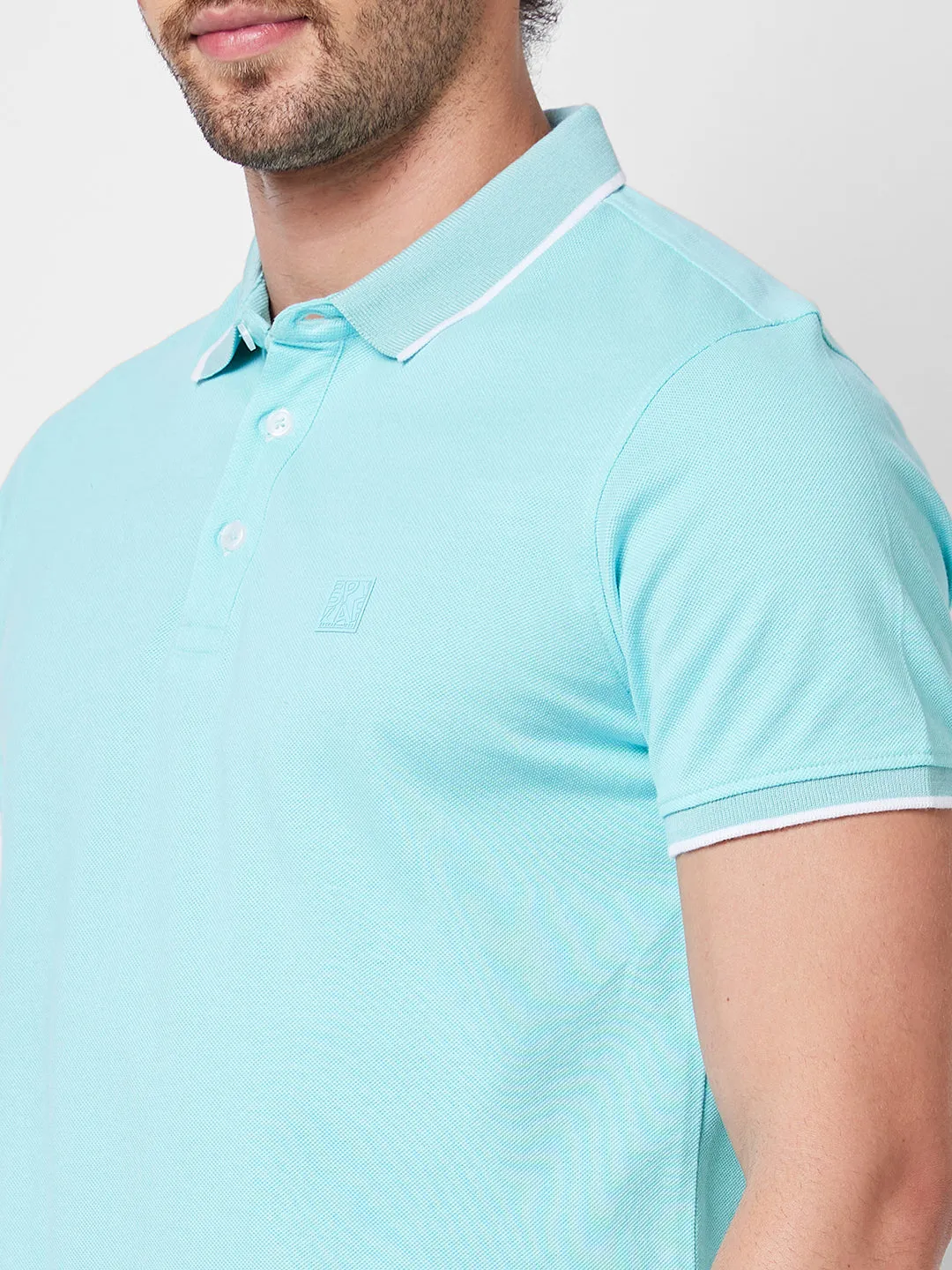 Spykar SLIM FIT Blue Polo T-shirt  For Men