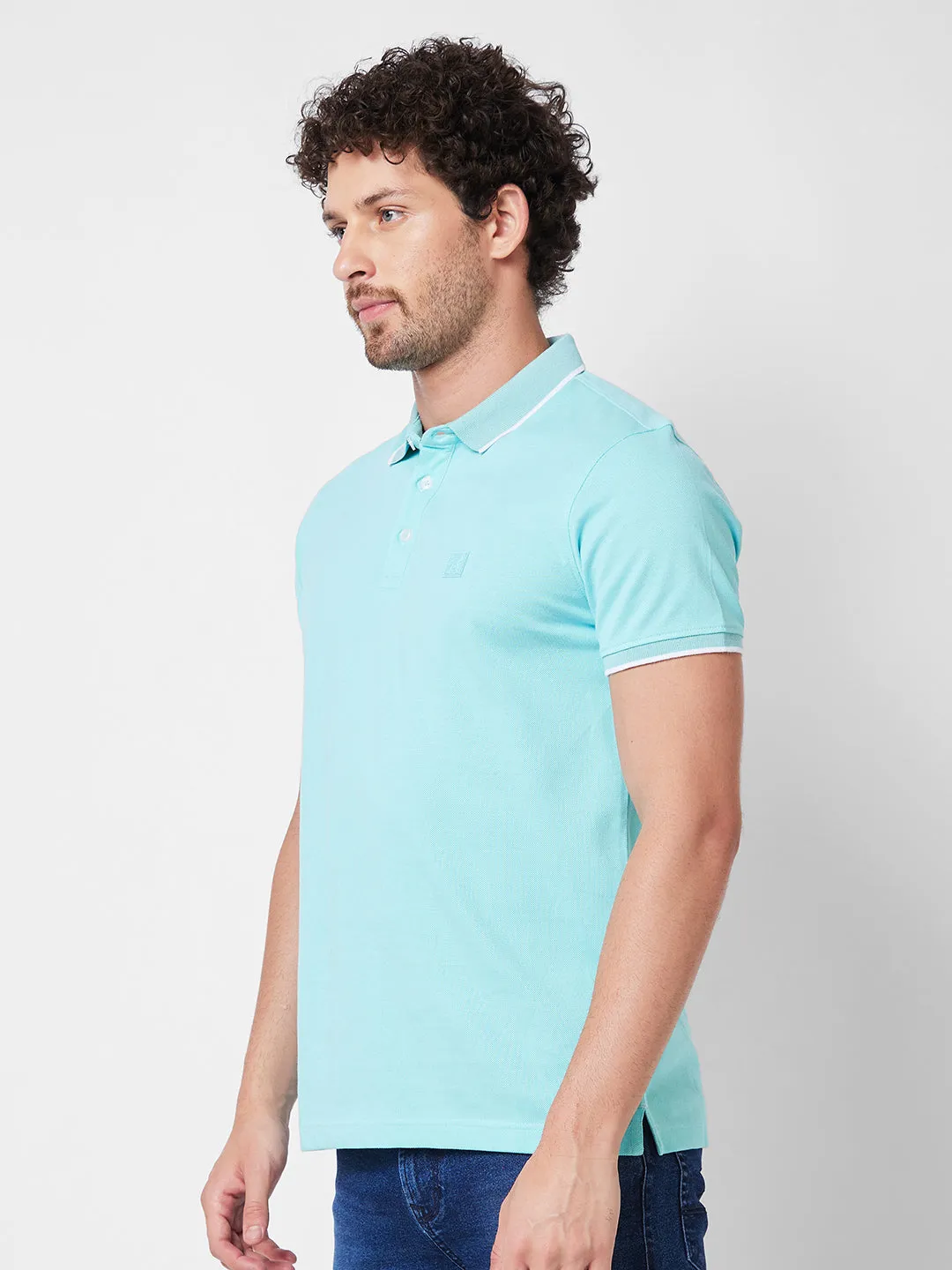 Spykar SLIM FIT Blue Polo T-shirt  For Men