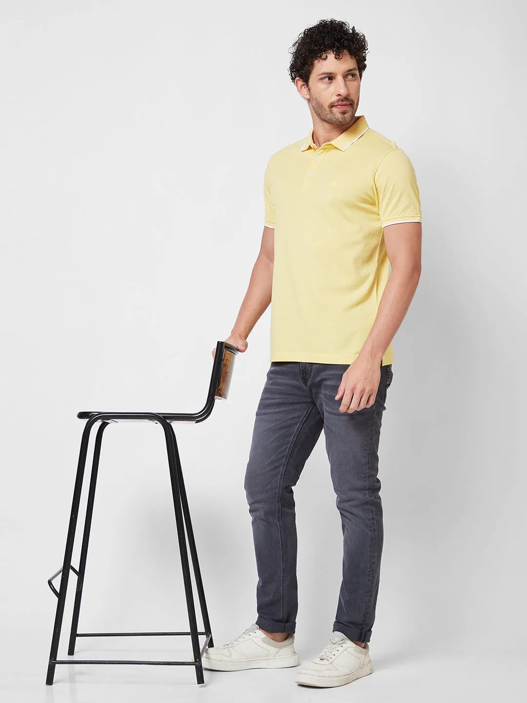 Spykar SLIM FIT Yellow Polo T-shirt  For Men