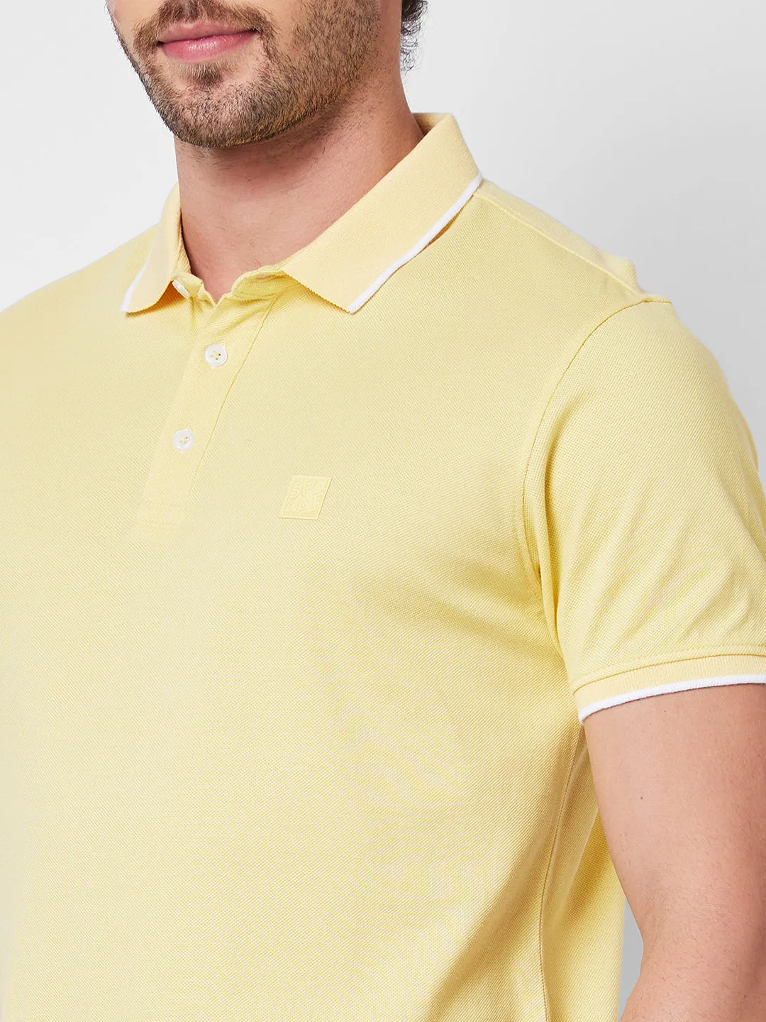 Spykar SLIM FIT Yellow Polo T-shirt  For Men