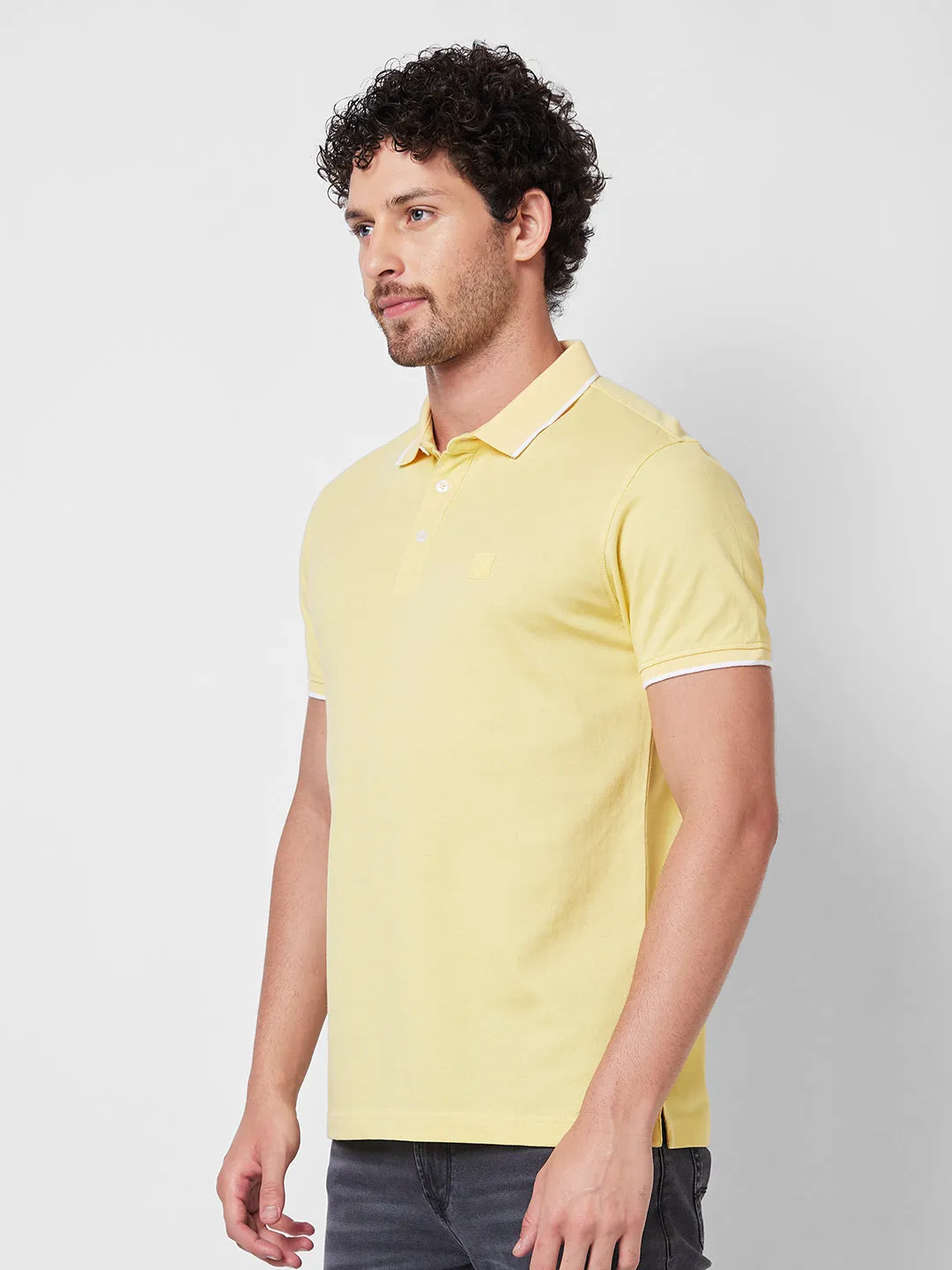 Spykar SLIM FIT Yellow Polo T-shirt  For Men