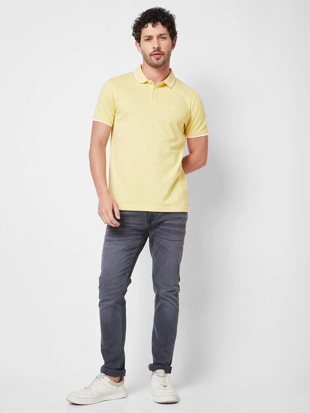 Spykar SLIM FIT Yellow Polo T-shirt  For Men