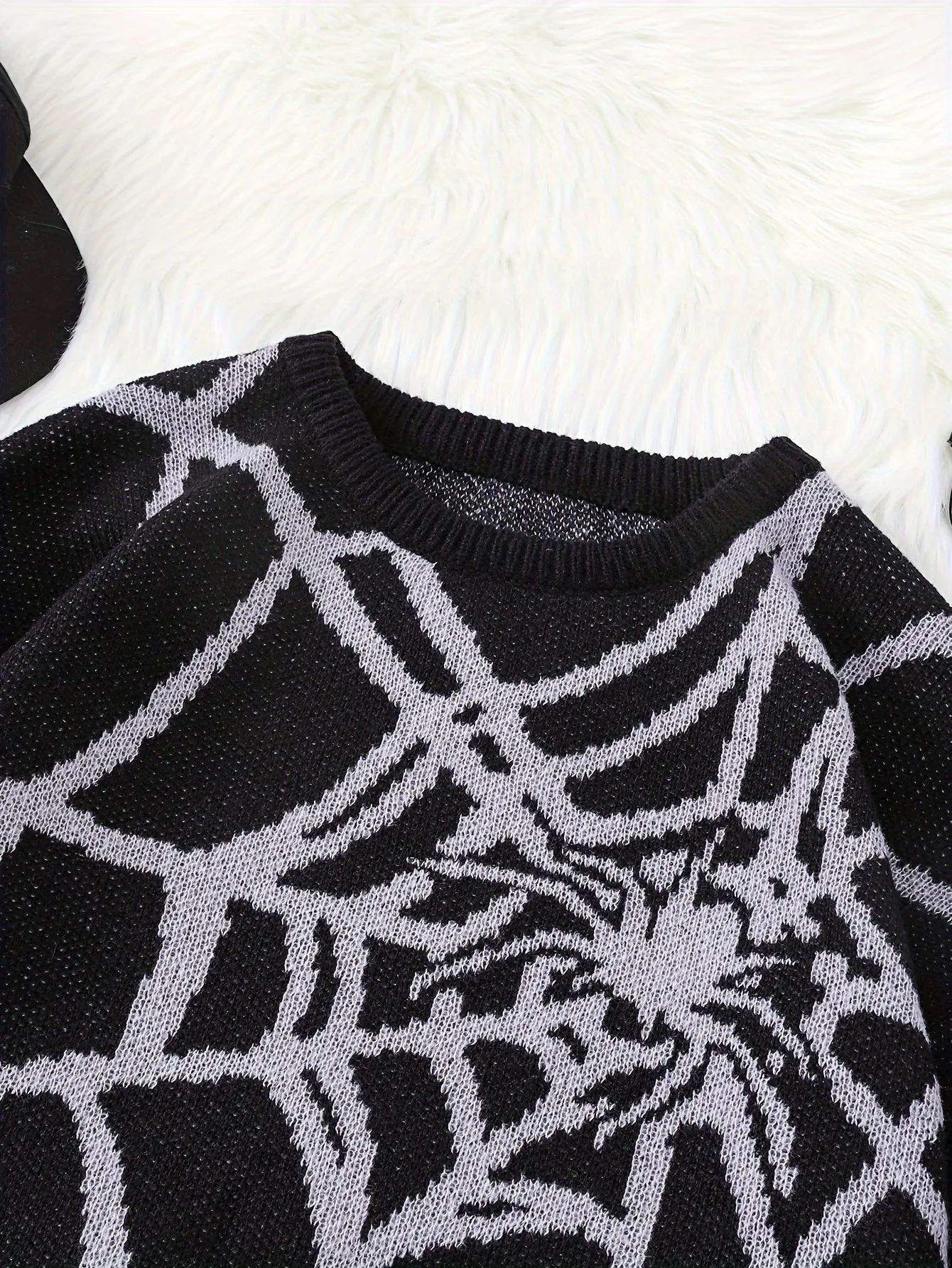 Stylish Spider Web Pattern Crew Neck Sweater - Men's Long Sleeve Knitted Pullover Top for Casual Daily Wear, Spring Autumn and Winter - Soft, Warm, and Comfortable