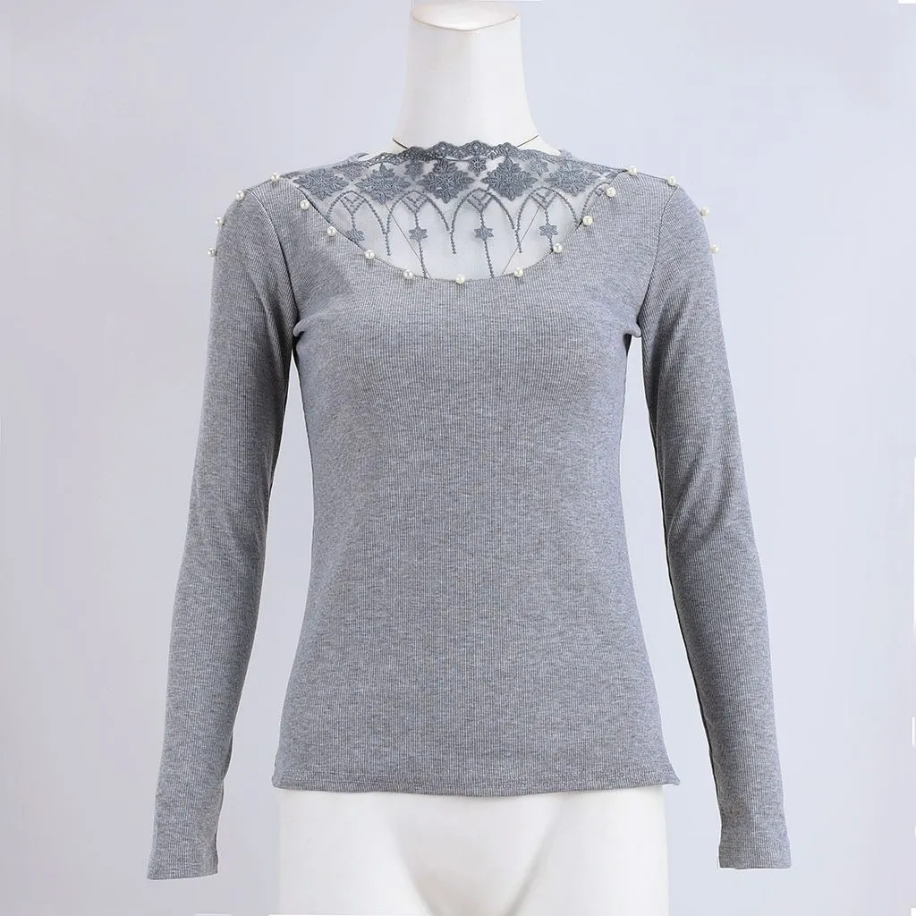 Women Knitted Lace Patchwork Slim Fit Tops