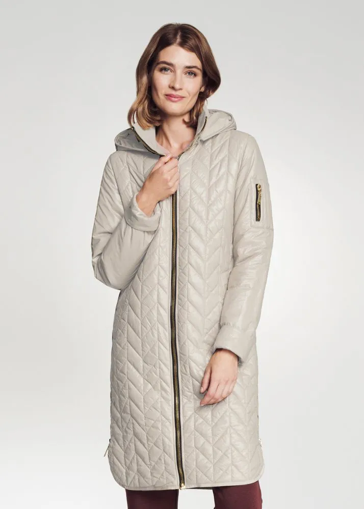 Womens Light beige Packable Hooded Coat