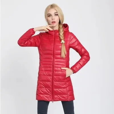 Women's Long Duck Down Parka Jackets Outwear Ultralight Hooded Thin Coat