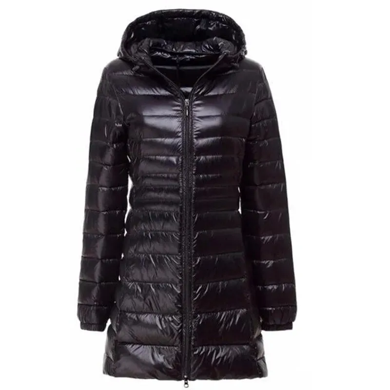 Women's Long Duck Down Parka Jackets Outwear Ultralight Hooded Thin Coat