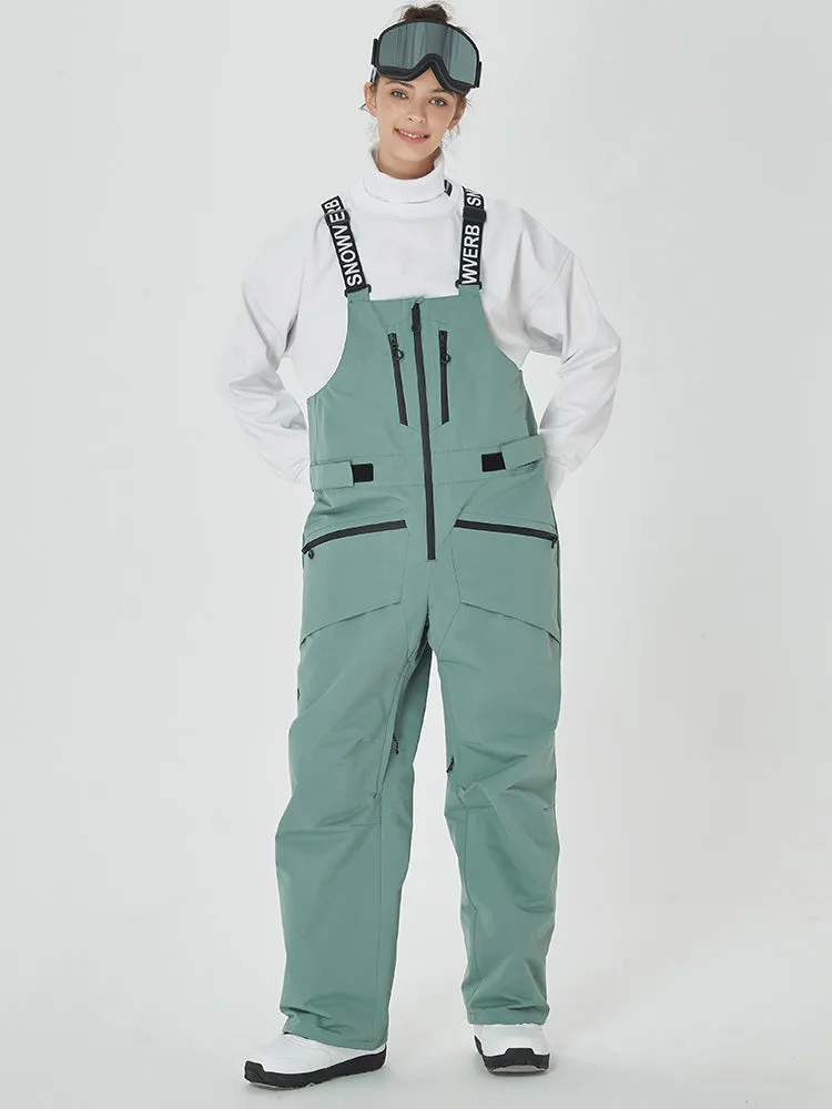 Women's Mountain Freerider Swag Cargo Snowboard Bib Overalls Baggy Snow Pants