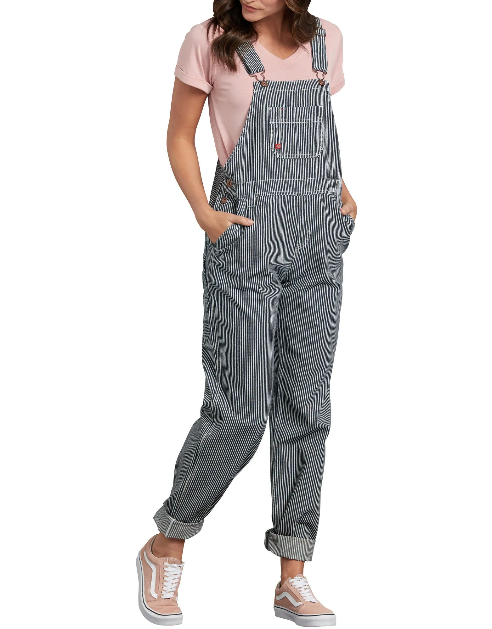 Women's Relaxed Fit Bib Overalls FB206 - Rinsed Hickory Stripe