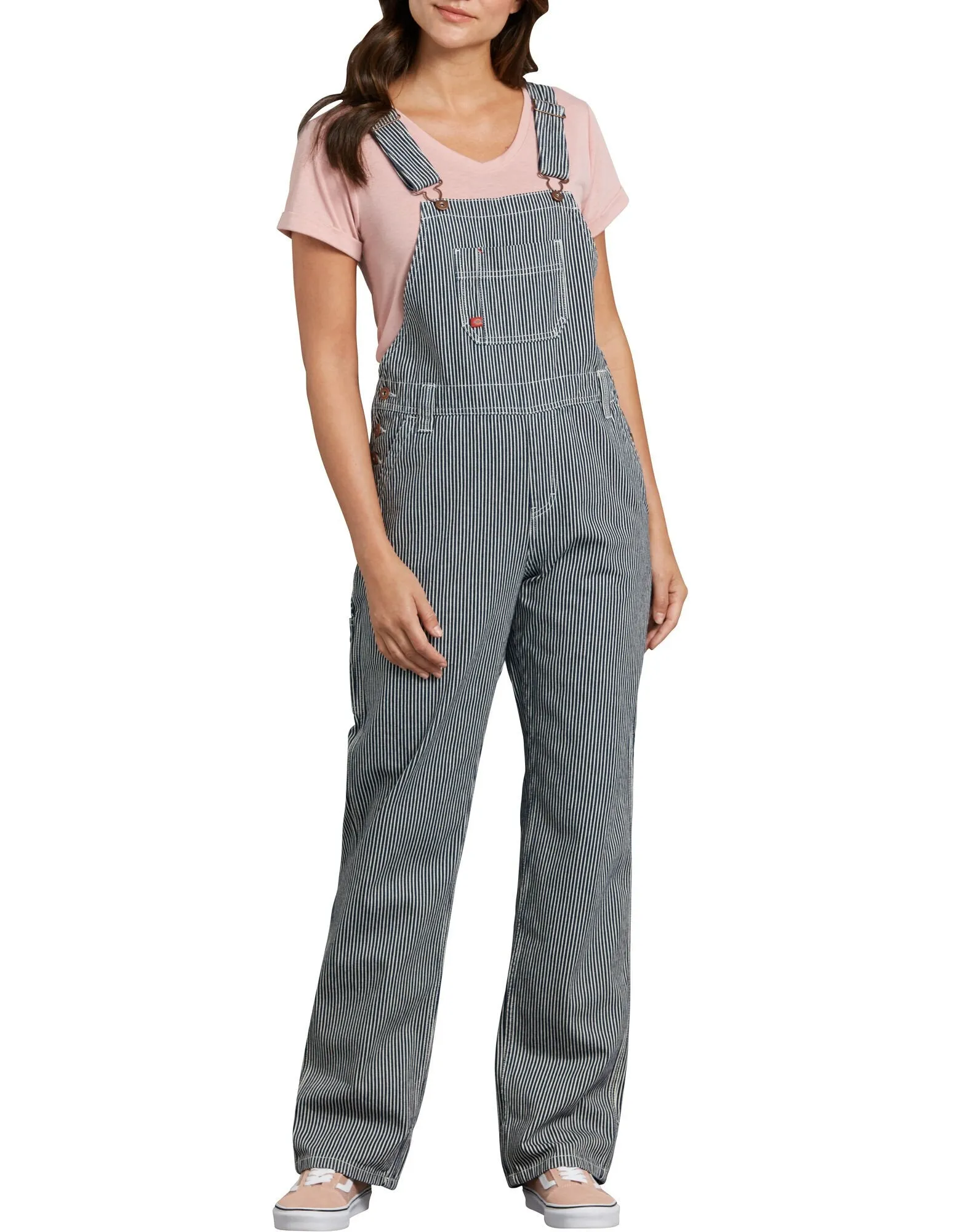 Women's Relaxed Fit Bib Overalls FB206 - Rinsed Hickory Stripe