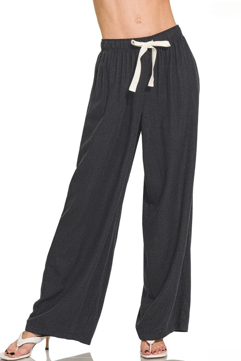 Zenana Comfortable Simple Linen Drawstring Pants