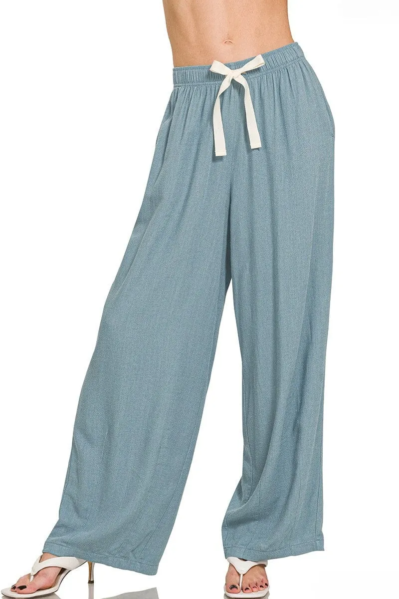 Zenana Comfortable Simple Linen Drawstring Pants